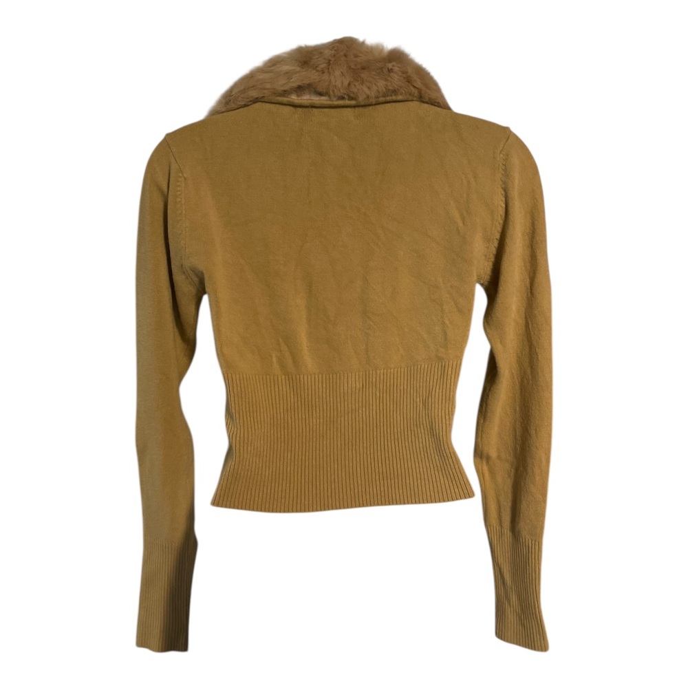 XOXO Collection Brown Rabbit Fur Trim Crop Ribbed Cardigan Sweater Y2K Sz Medium - Picture 7 of 12